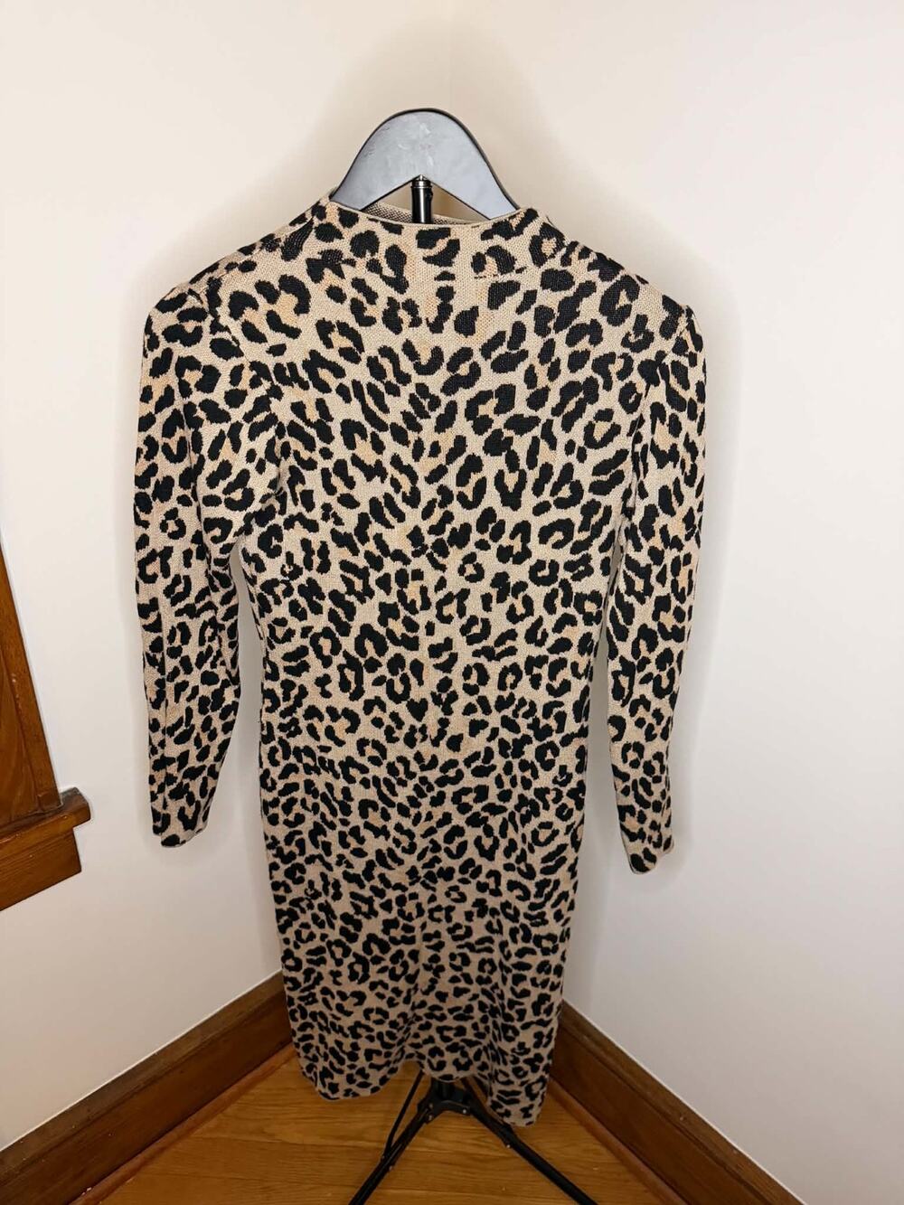 Nina Leonard Women’s S Leopard Animal Print Long Sleeve Sweater Dress